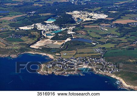Stock Photograph - France, Brittany, Morbihan. Aerial view. Couregant cape. Le castel. Fotosearch