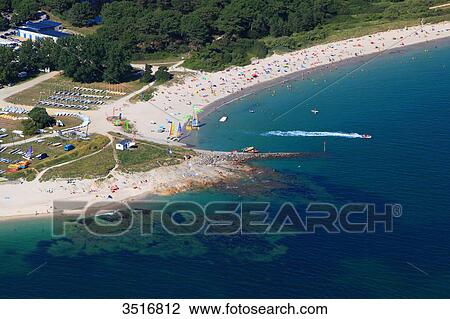 France, Brittany, Morbihan, Kerguelen beach, nautical centre. Aerial view of Kerpape beach. View Large Photo Image Stock Image - France, Brittany, Morbihan, Kerguelen beach, nautical centre. Aerial view of Kerpape beach.. Fotosearch