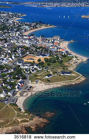 Stock Photo - France, Brittany, Morbihan. Larmor Plage. Aerial view.. Fotosearch