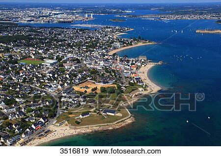 France, Brittany, Morbihan. Larmor Plage. Aerial view. View Large Photo Image Stock Photo - France, Brittany, Morbihan. Larmor Plage. Aerial view.. Fotosearch