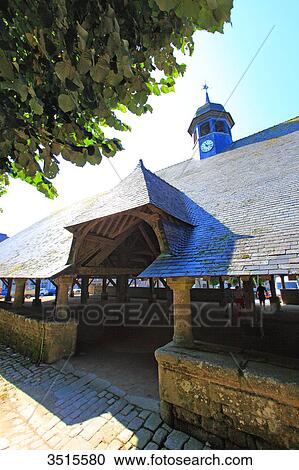 Stock Image - France, Brittany, Morbihan. Le Faouet or Ar Faoued. Market building.. Fotosearch