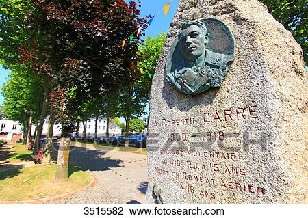 Stock Image - France, Brittany, Morbihan. Le Faouet or Ar Faoued. Corentin Carre memorial, France's youngest WWI soldier. Fotosearch