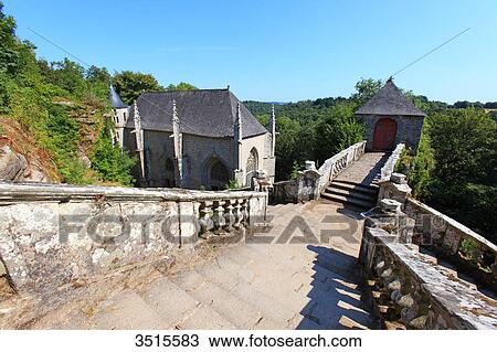 Stock Image - France, Brittany, Morbihan. Le Faouet or Ar Faoued. Sainte Barbe du Faouet Chapel. Right hand side: oratory. Fotosearch