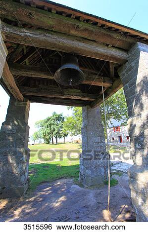 Stock Photograph - France, Brittany, Morbihan. Le Faouet or Ar Faoued. Sainte Barbe du Faouet Chapel. Bell tower.. Fotosearch