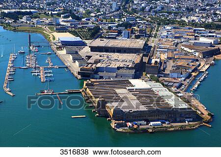 France, Brittany, Morbihan. Lorient. World War II submarine base. Aerial view. View Large Photo Image Stock Photo - France, Brittany, Morbihan. Lorient. World War II submarine base. Aerial view.. Fotosearch