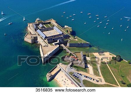 Stock Photography - France, Brittany, Morbihan. Lorient. Port Louis citadel. Aerial view.. Fotosearch