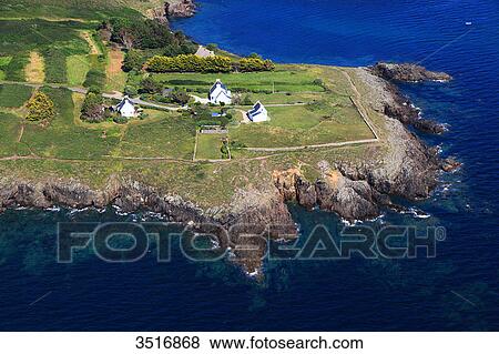 Stock Photo - France, Brittany, Morbihan. Moelan sur mer. Kersecol. Aerial view.. Fotosearch