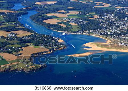 Stock Photograph - France, Brittany, Morbihan. Moelan sur mer. Guidel Plages. Aerial view.. Fotosearch