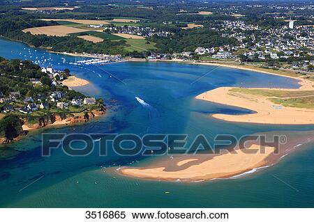 Stock Photography - France, Brittany, Morbihan. Moelan sur mer. Guidel Plages. Aerial view.. Fotosearch