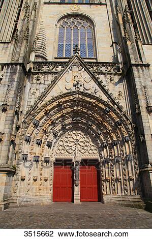 Stock Image - France, Brittany. Quimper. Old town. Saint Corentin cathedral.. Fotosearch