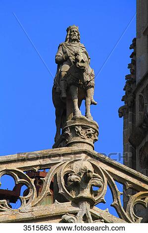 France, Brittany. Quimper. Old town. Saint Corentin cathedral. Satue of King Gradlon. View Large Photo Image Stock Image - France, Brittany. Quimper. Old town. Saint Corentin cathedral. Satue of King Gradlon.. Fotosearch