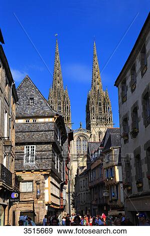 France, Brittany. Quimper. Old town. Saint Corentin cathedral. View Large Photo Image Stock Photo - France, Brittany. Quimper. Old town. Saint Corentin cathedral.. Fotosearch