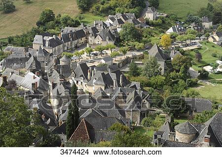 France, Center of France, Panorama of Turenne, aerial view of the village of Turenne as seen from the castle View Large Photo Image Picture - France, Center of France, Panorama of Turenne, aerial view of the village of Turenne as seen from the castle. Fotosearch