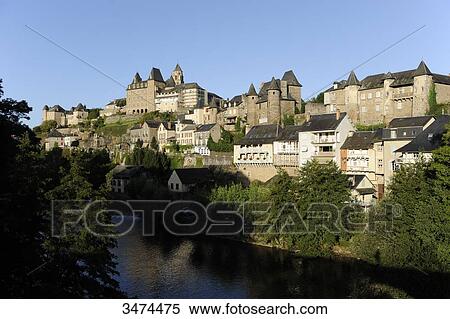 France, Center of France, Uzerche, panorama, landscape, The Pontier castle with round towers. The Senechaussee building with angular towers, Saint Peter's church and the old boarding school in the background. View Large Photo Image Stock Photography - France, Center of France, Uzerche, panorama, landscape, The Pontier castle with round towers. The Senechaussee building with angular towers, Saint Peter's church and the old boarding school in the background.. Fotosearch