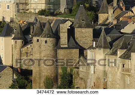 France, Center of France, Uzerche, The Pontier castle with round towers. The Senechaussee building with angular towers. View Large Photo Image Stock Image - France, Center of France, Uzerche, The Pontier castle with round towers. The Senechaussee building with angular towers.. Fotosearch