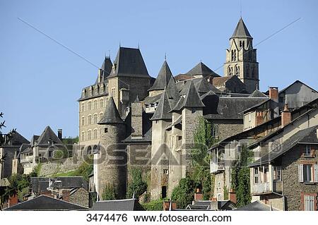 France, Center of France, Uzerche, The Pontier castle with round towers. The Senechaussee building with angular towers. Saint Peter's chruch in the background View Large Photo Image Stock Photograph - France, Center of France, Uzerche, The Pontier castle with round towers. The Senechaussee building with angular towers. Saint Peter's chruch in the background. Fotosearch