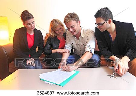 France, couple signing leasing agreement of apartment View Large Photo Image Stock Photo - France, couple signing leasing agreement of apartment. Fotosearch