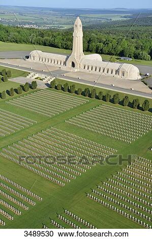 France, Eastern France, Lorraine, Meuse, Douaumont, Douaumont ossuary, military cemetery of WWI, aerial view View Large Photo Image Stock Image - France, Eastern France, Lorraine, Meuse, Douaumont, Douaumont ossuary, military cemetery of WWI, aerial view. Fotosearch