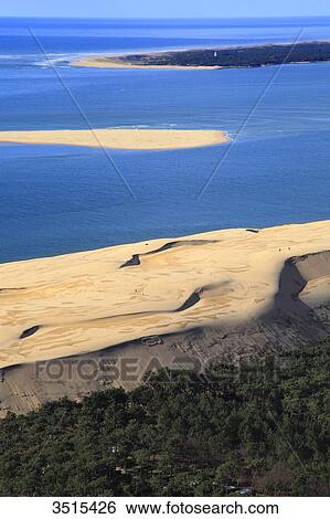 France, Gironde. Aerial view of the Dune of Pilat and Banc d'Arguin. View Large Photo Image Stock Photograph - France, Gironde. Aerial view of the Dune of Pilat and Banc d'Arguin.. Fotosearch