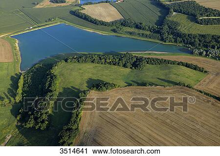 Stock Image - France, Lot et Garonne, aerial view of Lake Buydron near Villefranche du Queyran. Fotosearch