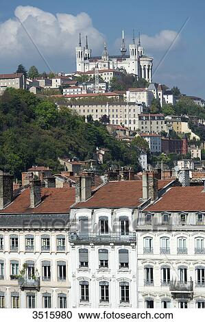 France. Lyon. Facades of buildings quay Fulchiron and the basilica Notre-Dame of Fourviere View Large Photo Image Stock Image - France. Lyon. Facades of buildings quay Fulchiron and the basilica Notre-Dame of Fourviere. Fotosearch