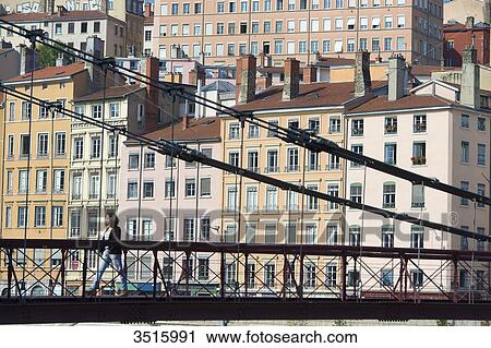 France. Lyon. The footbridge Saint Vincent on the Saone and the facades of the quay Saint Vincent View Large Photo Image Stock Image - France. Lyon. The footbridge Saint Vincent on the Saone and the facades of the quay Saint Vincent. Fotosearch