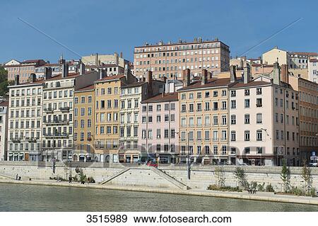 France. Lyon. The Saone and the facades of the quay Saint Vincent View Large Photo Image Stock Photo - France. Lyon. The Saone and the facades of the quay Saint Vincent. Fotosearch