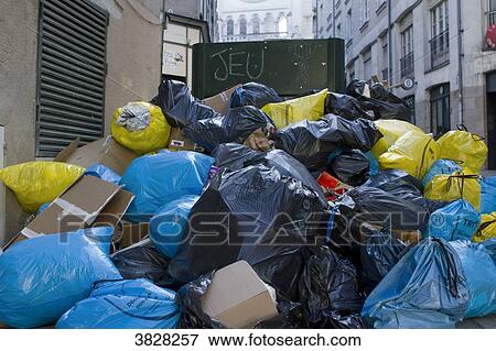 France, Nantes, a street during a garbage strike, in April 2017. View Large Photo Image Stock Photo - France, Nantes, a street during a garbage strike, in April 2017.. Fotosearch
