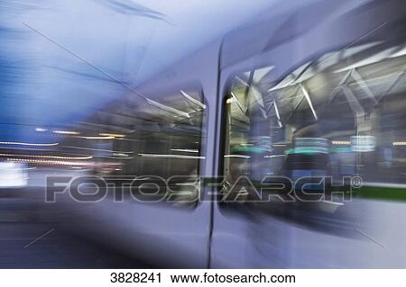 Stock Image - France, Nantes, tram in motion.. Fotosearch