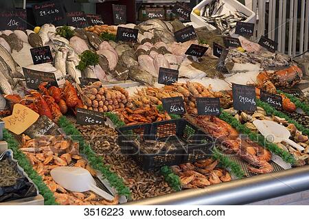 France, Normandy, fresh fishes and seefood displayed on a fish market View Large Photo Image Stock Image - France, Normandy, fresh fishes and seefood displayed on a fish market. Fotosearch