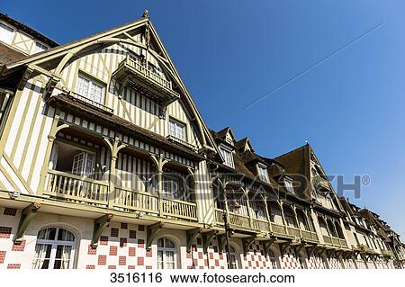 France, Normandy, The faades of the Normandy Hotel in typical normandic style View Large Photo Image Stock Photograph - France, Normandy, The faades of the Normandy Hotel in typical normandic style. Fotosearch