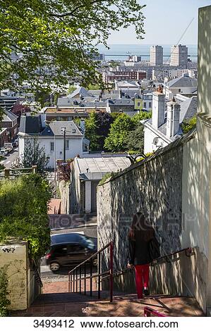 France, Normandy, The famous stairs of Le Havre that connect the upper and the lower town. View Large Photo Image Stock Image - France, Normandy, The famous stairs of Le Havre that connect the upper and the lower town.. Fotosearch