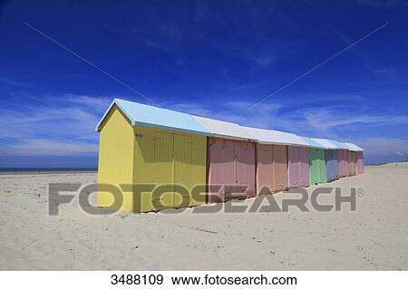 France, North Coast. Berck sur Mer. Colorful beach huts. View Large Photo Image Stock Photo - France, North Coast. Berck sur Mer. Colorful beach huts.. Fotosearch
