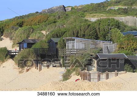 Stock Image - France, North Coast. Wissant: Huts on the dune. Fotosearch