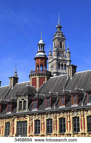 France, North-Eastern France, Lille, General De Gaulle square, old stock exchange. Background: belfry of the Chamber of Commerce and Industry View Large Photo Image Picture - France, North-Eastern France, Lille, General De Gaulle square, old stock exchange. Background: belfry of the Chamber of Commerce and Industry. Fotosearch