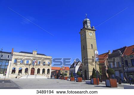 France, Northern France, Gravelines. Town hall and belfry View Large Photo Image Picture - France, Northern France, Gravelines. Town hall and belfry. Fotosearch