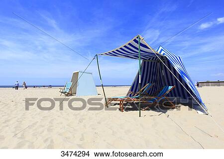 Picture - France, Northern France, Le Touquet. Beach tent.. Fotosearch
