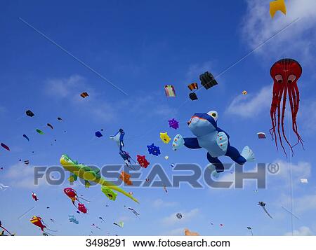 Stock Image - France, Northern France, Pas-de-Calais, Berck sur mer, kite festival. Fotosearch