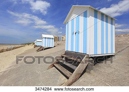 Picture - France, Northern France, Hardelot-Plage, beach cabins. Fotosearch