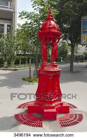 France, Paris, 13th district, Avenue d'Ivry, red Wallace fountain, 2014. View Large Photo Image Picture - France, Paris, 13th district, Avenue d'Ivry, red Wallace fountain, 2014.. Fotosearch
