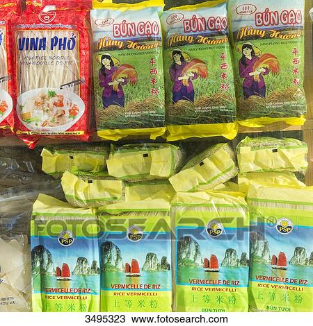 Stock Image - France. Paris 13th district. Parisian Chinatown. Shop window of an Asian grocer's shop, avenue de Choisy. Fotosearch