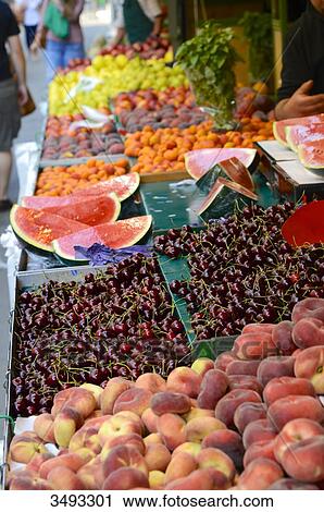 Stock Image - France, Paris, 15th arrondissement, fruit stand in rue de la Convention. Fotosearch