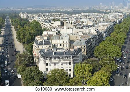 Stock Image - France. Paris 16th district. Place de l'Etoile. Left side: avenue Foch. Right side: avenue de la Grande Armee. Fotosearch