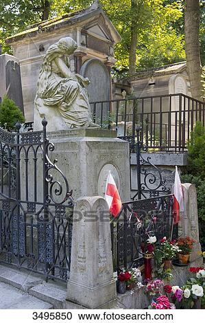 France, Paris 20th district. Pere Lachaise cemetery. Grave of Frederic Chopin (1810-1849) topped with a statue of Euterpe with a broken lute. In the Greek mythology, Euterpe is the goddess of music. Statue by Auguste Clesinger (1850) View Large Photo Image Stock Image - France, Paris 20th district. Pere Lachaise cemetery. Grave of Frederic Chopin (1810-1849) topped with a statue of Euterpe with a broken lute. In the Greek mythology, Euterpe is the goddess of music. Statue by Auguste Clesinger (1850). Fotosearch