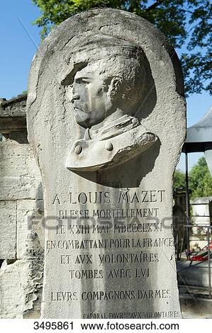 Stock Image - France, Paris 20th district. Pere Lachaise cemetery. Grave of the soldier Louis Mazet from the army of Versailles killed in 1871 during the Commune. Fotosearch