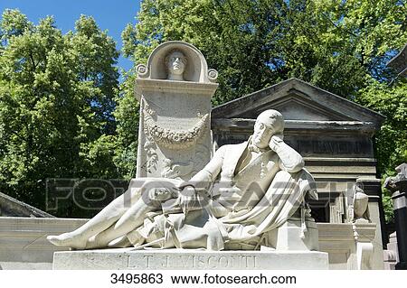 Stock Image - France, Paris 20th district. Pere Lachaise cemetery. Grave of the architect Louis Visconti (1791-1853), statue by Deharivel-Durocher. Fotosearch