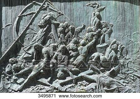 Stock Image - France, Paris 20th district. Pere Lachaise cemetery. Grave of the painter Gericault (1791-1824), by the sculptor Antoine Etex in 1840. Bronze bas-relief representing The Raft of the Medusa. Fotosearch