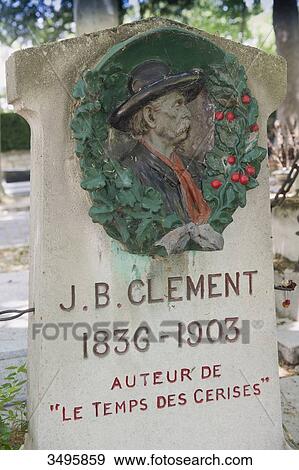 Stock Photo - France, Paris 20th district. Pere Lachaise cemetery. The grave of Jean Baptiste Clement, author of the song Le temps des cerises. Fotosearch