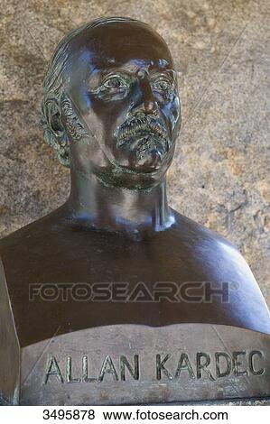 Stock Photo - France, Paris 20th district. Pere Lachaise cemetery. Grave of the spiritualist Allan Kardec (1804-1869). The bust is the work of the sculptor Paul Gabriel Capellaro. Fotosearch