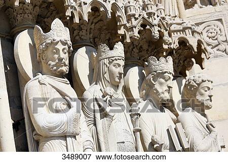 Stock Photo - France, Paris. 4th arrondissement. Ile de la Cite. Sculpture on the facade of Notre Dame cathedral.. Fotosearch